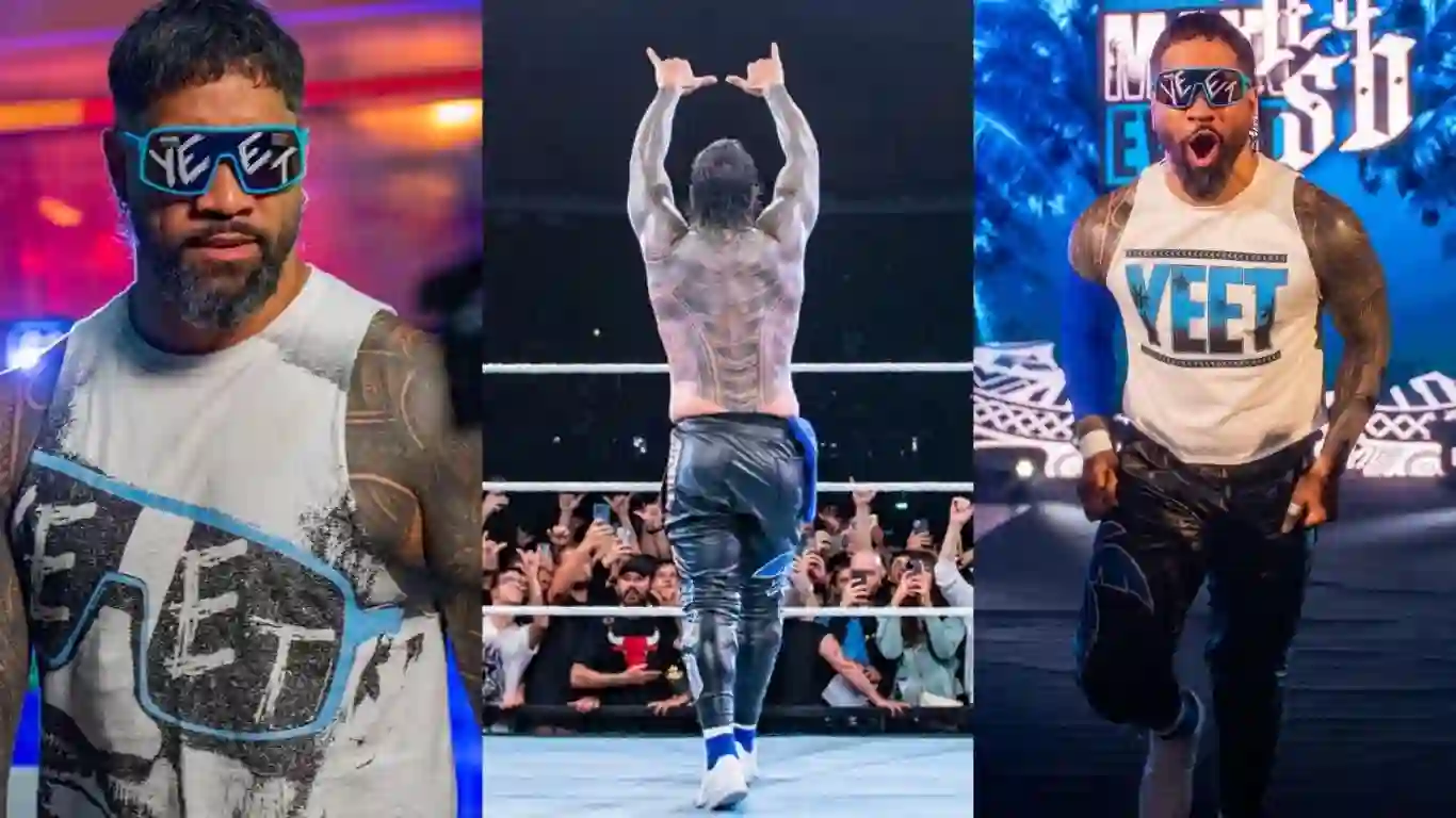 Jey Uso in WWE Ring chanting 'Yeet' with audience