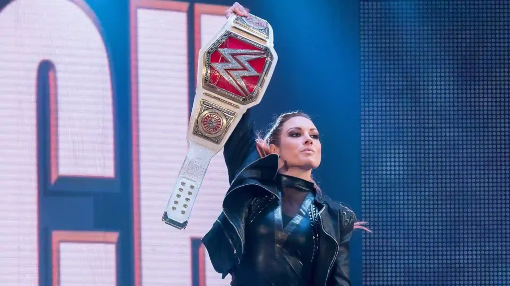 Becky Lynch holding Raw women's championship belt