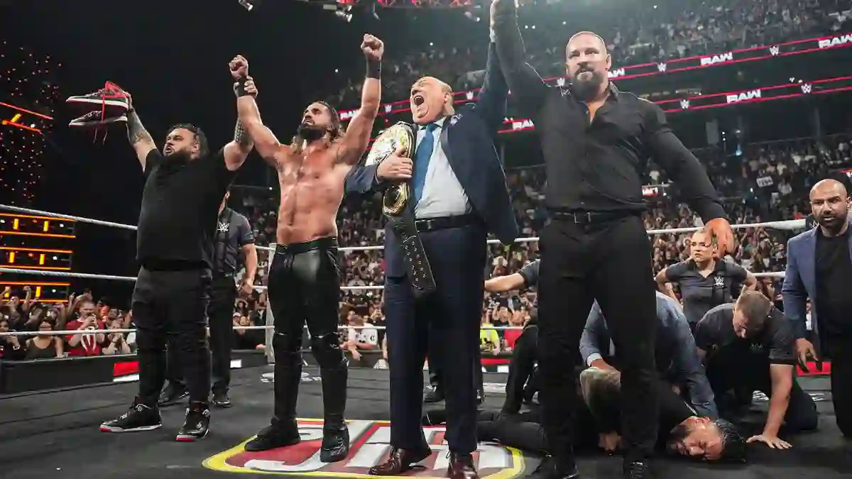 feature-image (Bronson Reed, Bron Breakker and Seth Rollins after beating Roman Reigns)